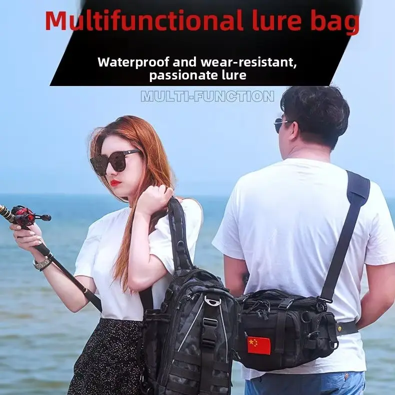 

TRY&V Crossbody Waist Bag Waterproof Wear Resistant Metal Zipper Large Capacity For Lure Sea Raft Rod Fishing Tackle Bag