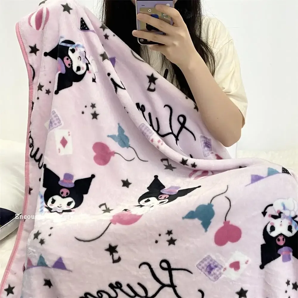 Cartoon Kuromi Warm Blanket Comfortable Japanese Style Printed Flannel Blanket Nap Leg Blanket Office Sofa Bedroom Bedspread