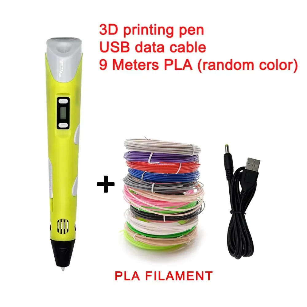 Elektronische 3D-printpen met 9M PLA-verbruiksartikelen Hoge temperatuur 3D Graffiti Tool Intelligent speelgoed Kerstverjaardagscadeau