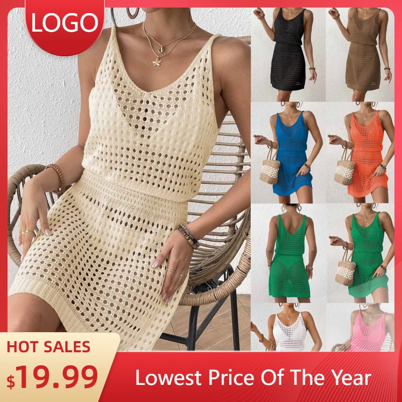 

2025New Cross-Border Hollow Out Waist-Cinching Strap Dress Sexy Dress Amazon Hot Sale Cross-Border Beach Dress