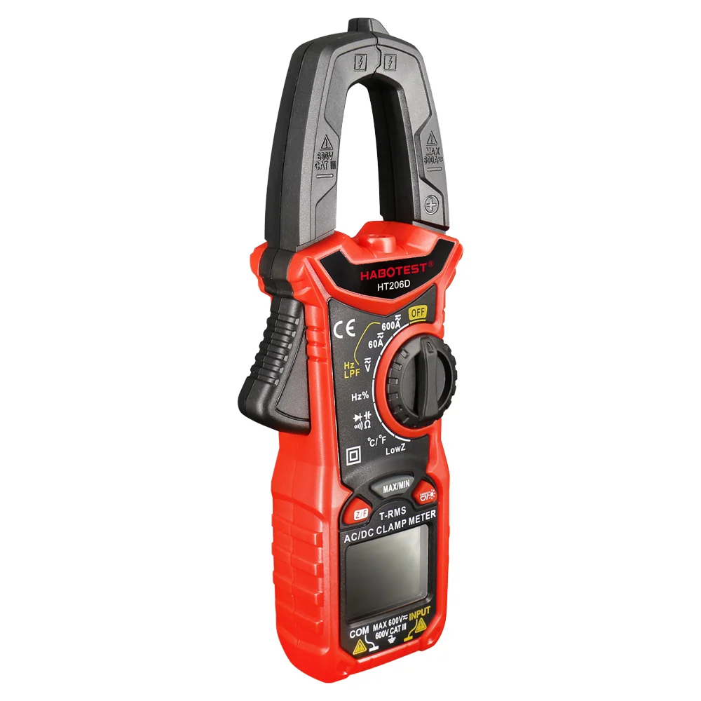 HT206D 600V 600A 6000 Counts Volt Amp AC DC Clip-on Ammeter Voltmeter Multimeter Tester True RMS Amp Digital Clamp Meter