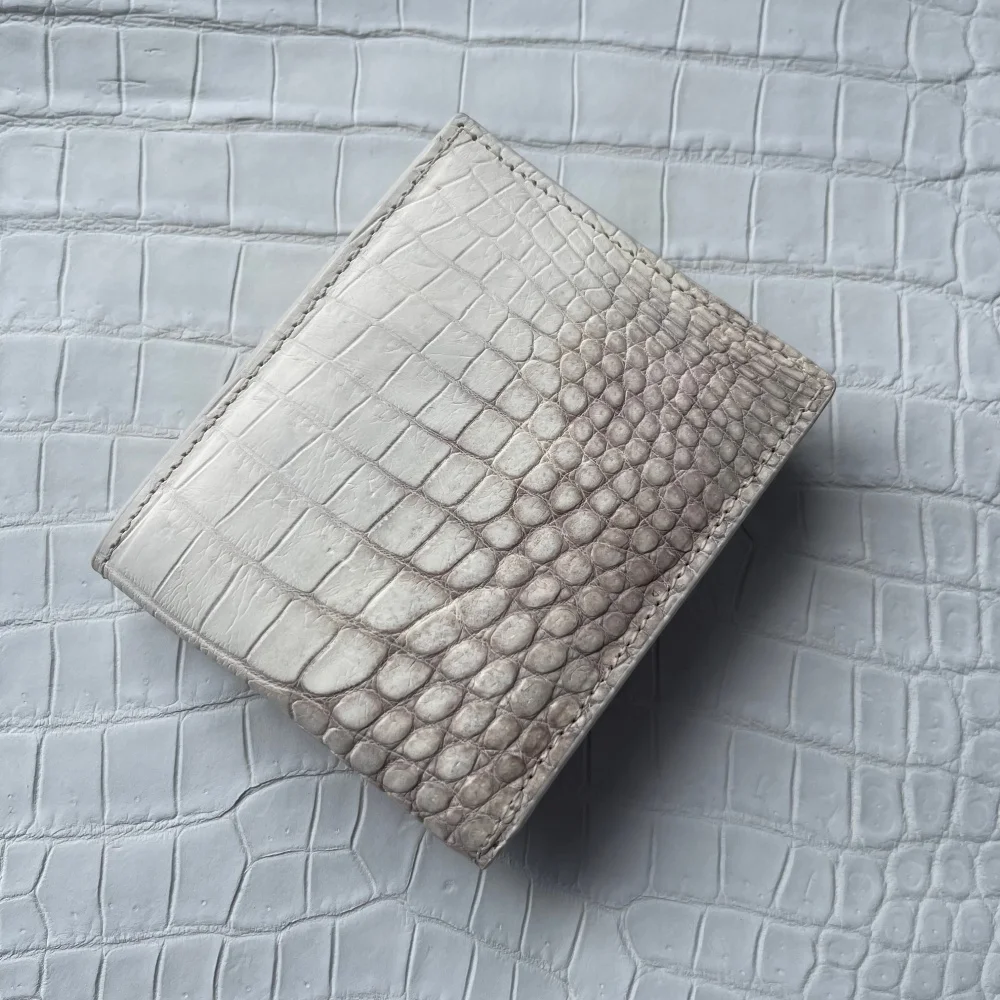 Real Crocodile Leather Himalayan White Women's Wallet Authentic Crocodile Leather Men's Bank Card Cash Certificate Fold Wallet
