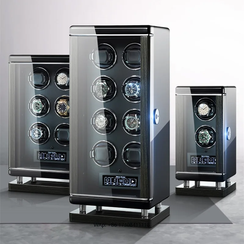 

Деревянный футляр для часов, черный глянцевый, для одного автоматического часовника, роскошный, с кожаной подкладкой, для хранения и вращения часов