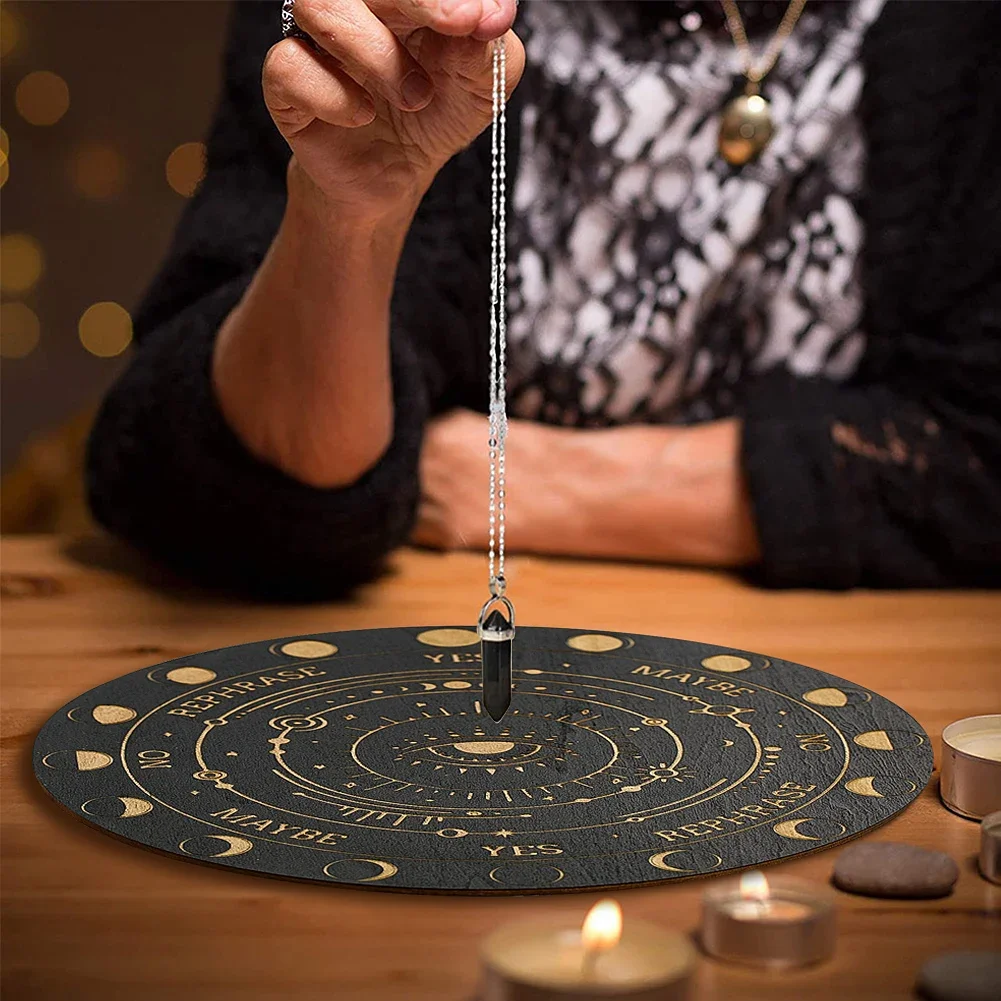 Black Round Wooden Tarot Card Form Information Board Transparent Quartz Crystal Decoration Energy Card Home Decor Accessories