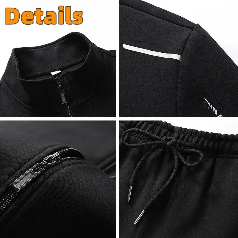 Men\'s Track Suits 2 Piece Set Autumn Wind-proof Stand-up Collar Full Zipper Sweatsuit Casual Comfort Hiking Jogging Sports Suit