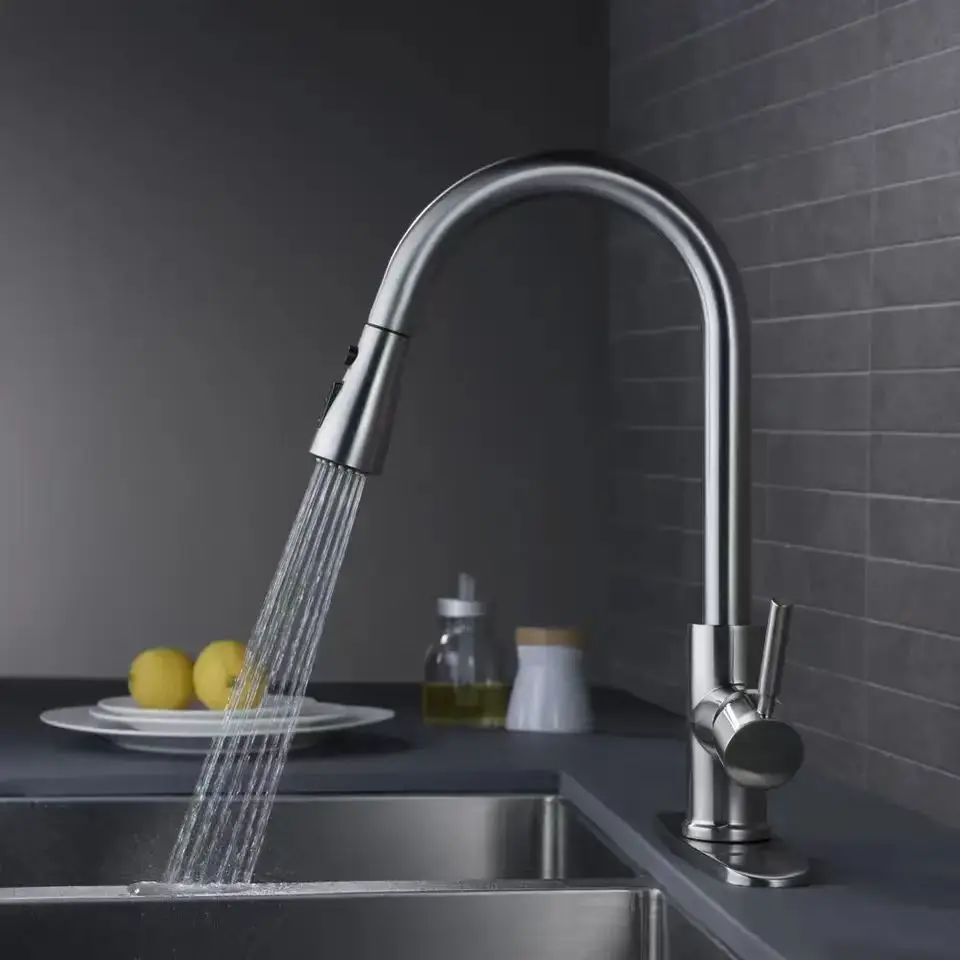

Kitchen Faucet Hot and Cold Rotatable 304 Stainless Steel Vegetable Basin Pull Retractable Sink Faucet