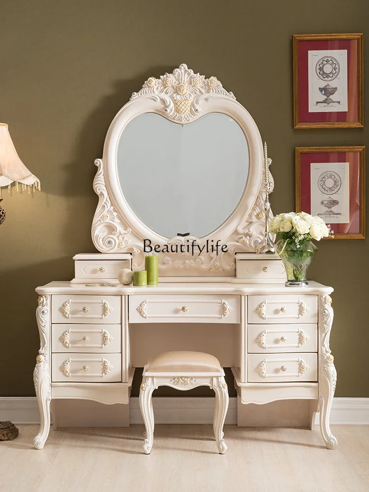 French Style Makeup Table Dresser European Style Solid Wood Dresser Luxury Elegant High-End Sense