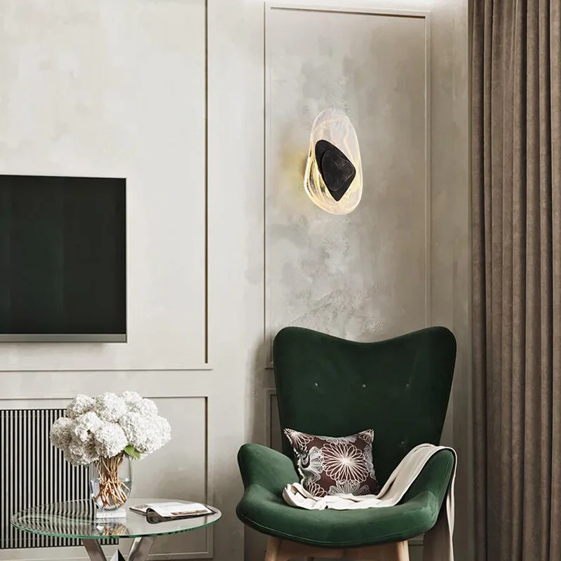 Modern Creative Luxury Glass Wall Sconce Lamp Alien Design Golden Iron Plate for Living Room Home Decor Cloud Crytal LED Bulb
