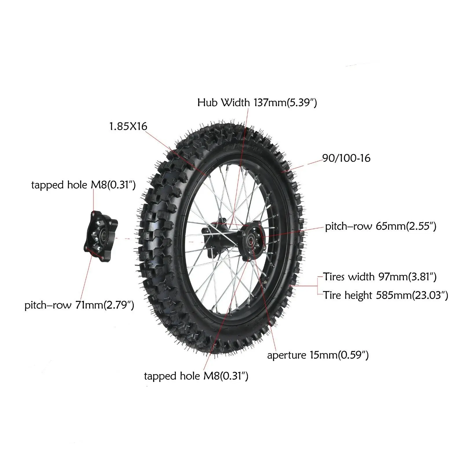 90/100-16 Rear Wheel Tire and Rim 428 Sprocket Fo Pit Dirt Bike SSR 150cc 200cc