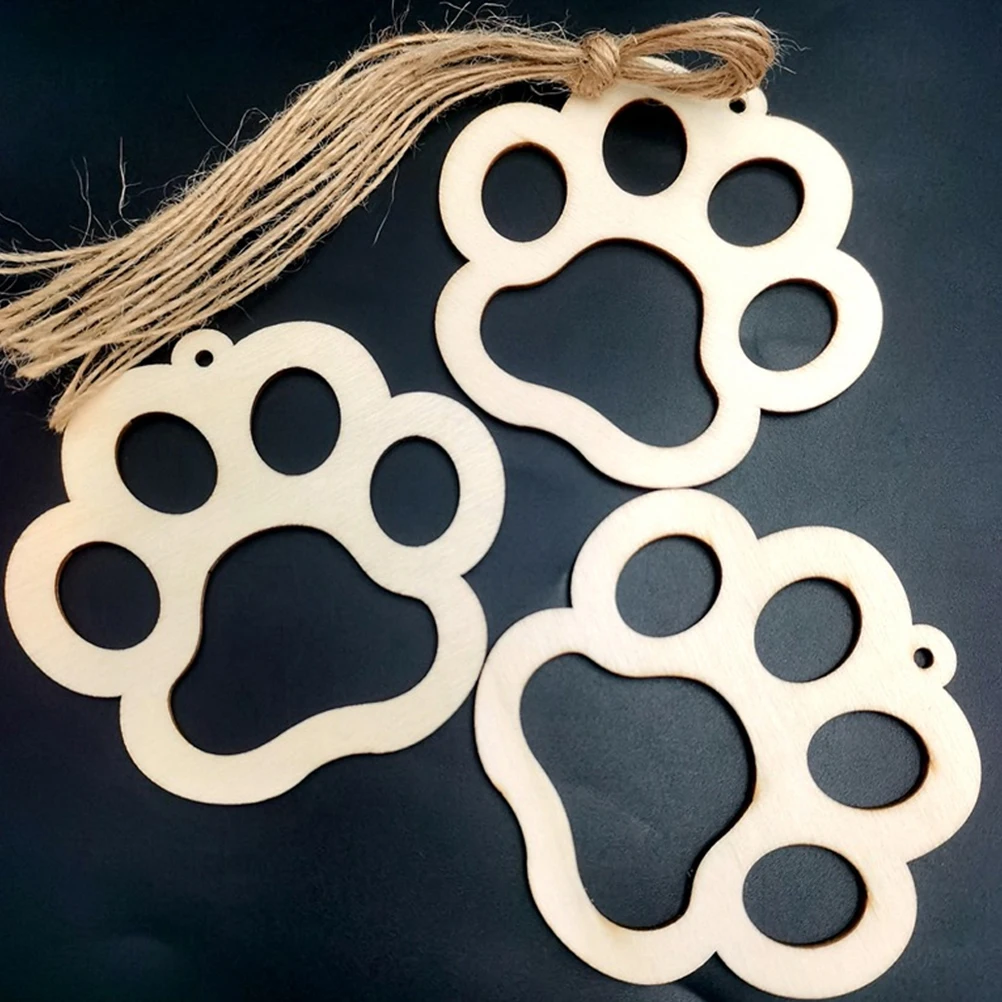10 juegos de rodajas de madera para manualidades, Chips con forma de patas, decoración de pintura, discos de madera para mascotas, Material seguro, accesorios de costura