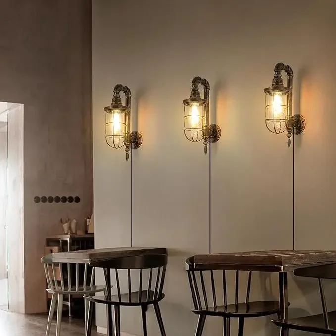 Retro industrial style bedside wall lamp, American nostalgic water pipe lamp, creative restaurant decoration