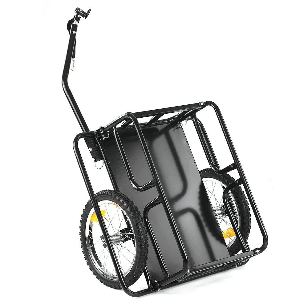 Folding Bike Trailer Cargo In Steel Frame, Extra Bicycle Storage Carrier With Hitch