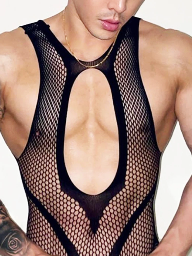 CLEVER-MENMODE Fetisch Dessous Männer sexy Fisch netz Overall Strumpfhosen Strümpfe Cross dress Hosenträger Strumpfband Gürtel Höschen Schritt los