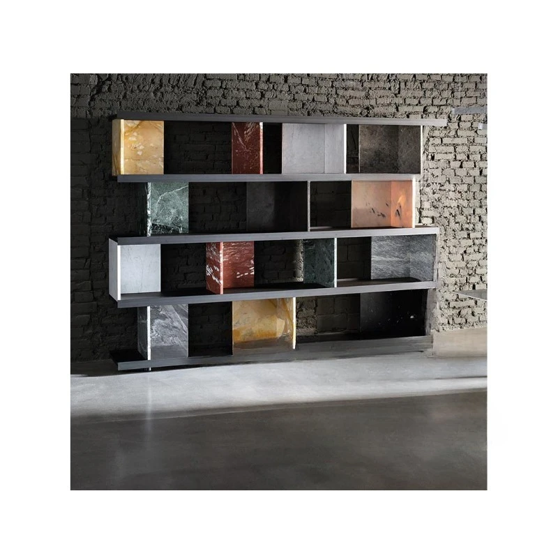 Natural marble bookshelf, Italian minimalist partition cabinet, floor-to-ceiling bookcase
