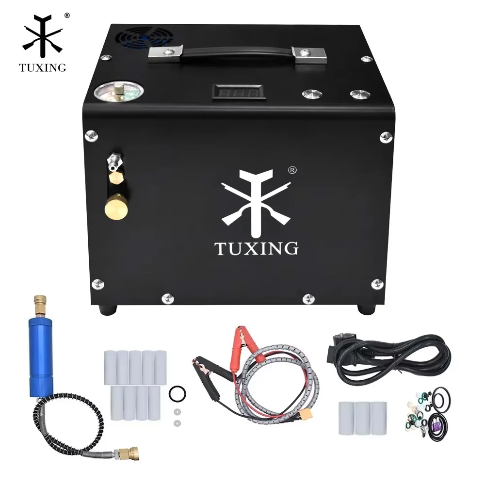 TUXING 4500Psi Electric PCP Air Compressor 300Bar High Pressure Built-in Power Adapter Compressor for PCP Diving Tank TXET062