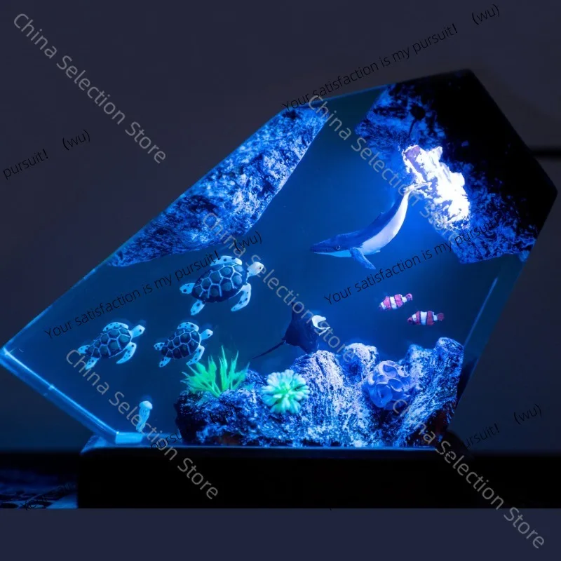 Whale turtle resin manta ray jellyfish solid wood handmade luminous gift decoration