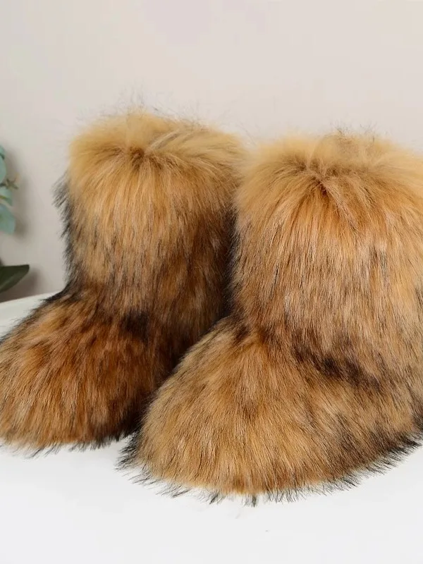 

Теплые зимние сапоги с мехом на низком каблуке, зимние ботинки до середины икры с глубоким вырезом Y2K Sle, высокие меховые сапоги Faionable Youth oes