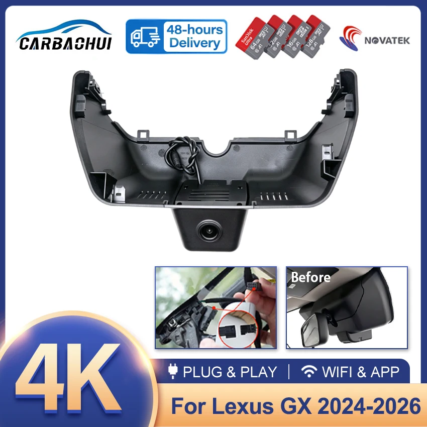 Plug and Play 4K Car Dvr Dash Cam Wifi Front Rear Camera Video Recorder For Lexus GX 550 GX550GX 550h GX550h 2024 2025 2026