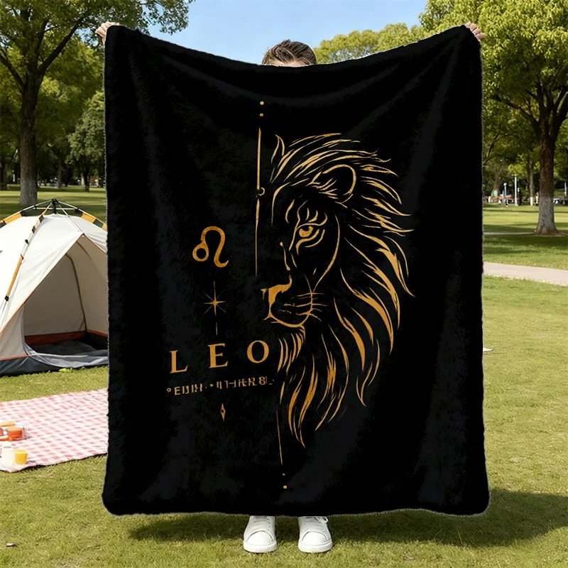 Leo Zodiac Comfort Flannel Blanket, Vintage Lion Astrology Flannel Throw, Cosmic Astrology Horoscope Cozy Blanket