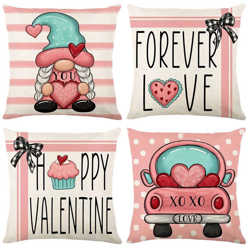 

New Throw Pillows Cover Valentine's Day Linen Letter Stripe Print Throw Pillow Case Living Room Decor Cushion Cover Wholesale