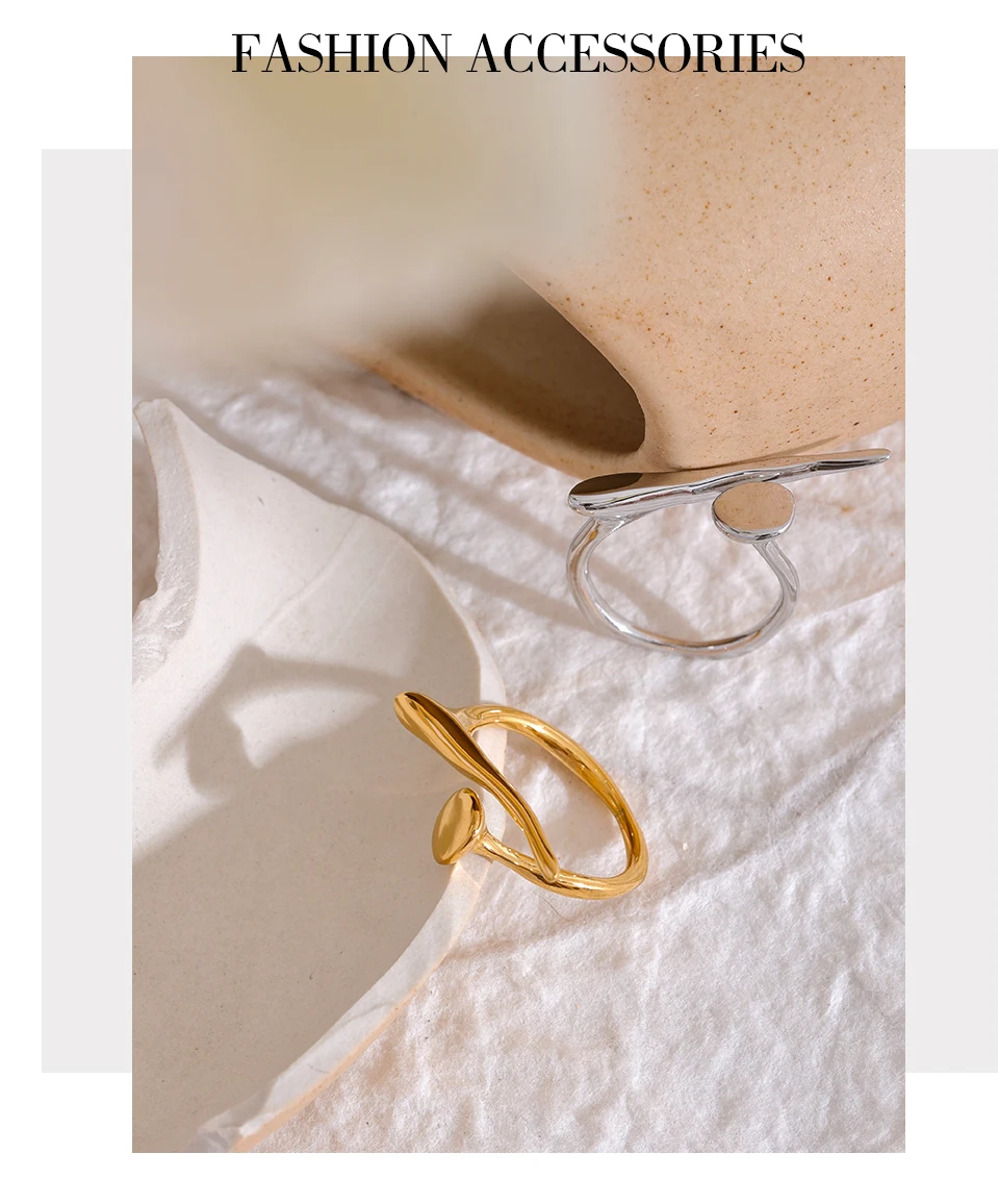Yhpup Chic Edelstahl Persönlichkeit Minimalistischer edler Ring 18 Karat Gold Farbe Stilvoller einzigartiger Fingerschmuck für Frauen Wasserdicht – Detail 8