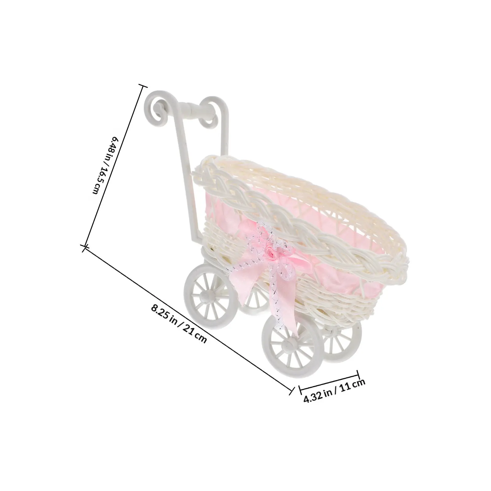 Artificial Rattan Trolley Candy Basket Pink Vintage Stroller Design Baby Shower Decor Wedding Party Favor Serving Holder Storage