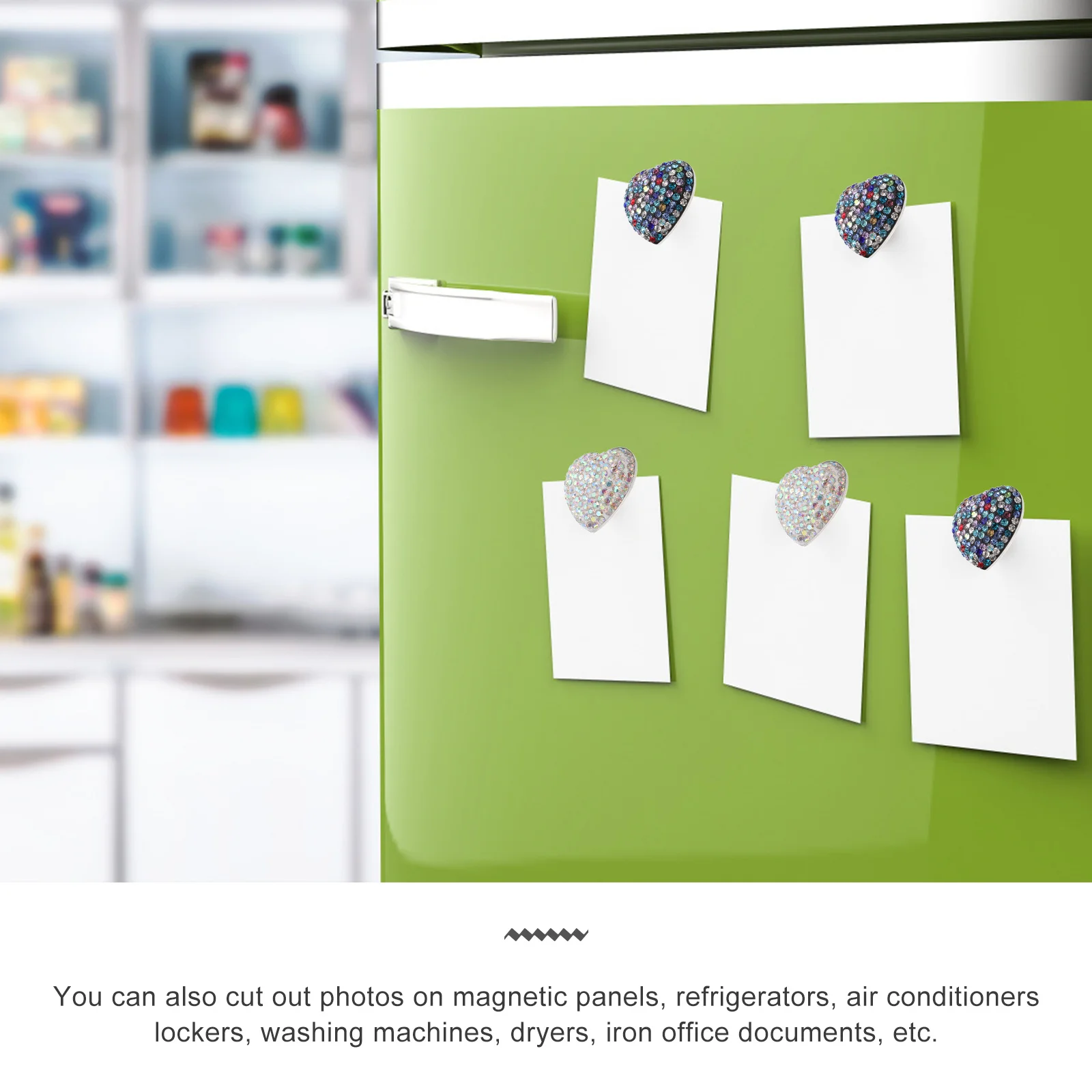 

2Pcs Heart Shape Rhinestone Fridge Magnet Sticker Exquisite Workmanship Home Decor Fridge Magnets Sticker Metal Decals