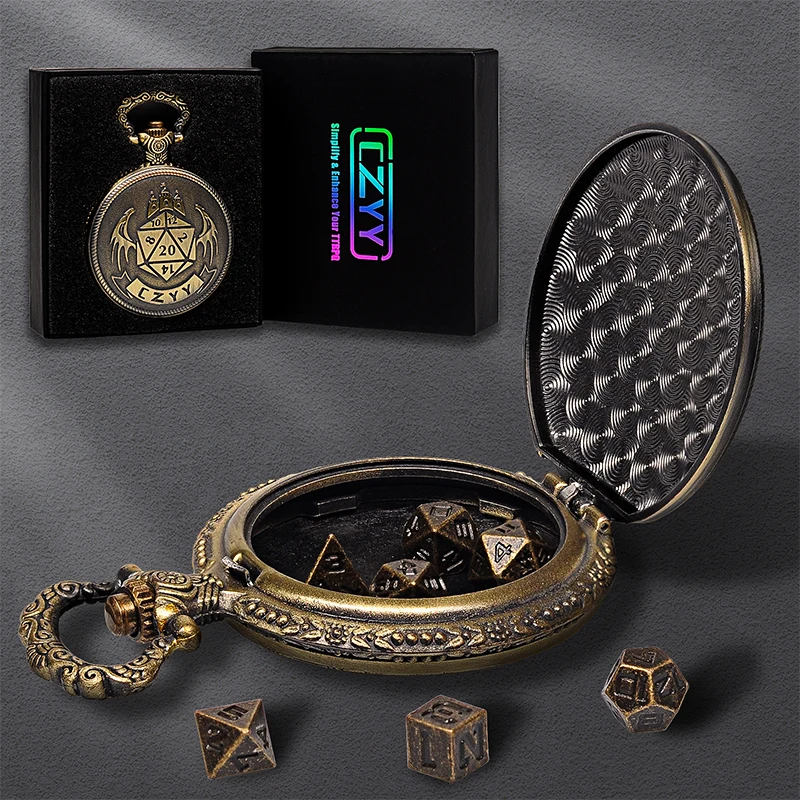 DND 6mm Micro Polyhedral Dice Set with Pocket Watch Shell Case Perfect for Dungeons and Dragons, Tabletop RPG