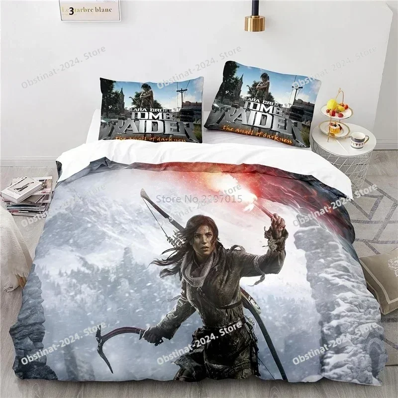 Hot Game Tomb Raider Bedding Set Popular Sexy Laura Bedding Set Comforter Duvet Cover Pillow Case 3 Pieces Sets Kids Adult Size