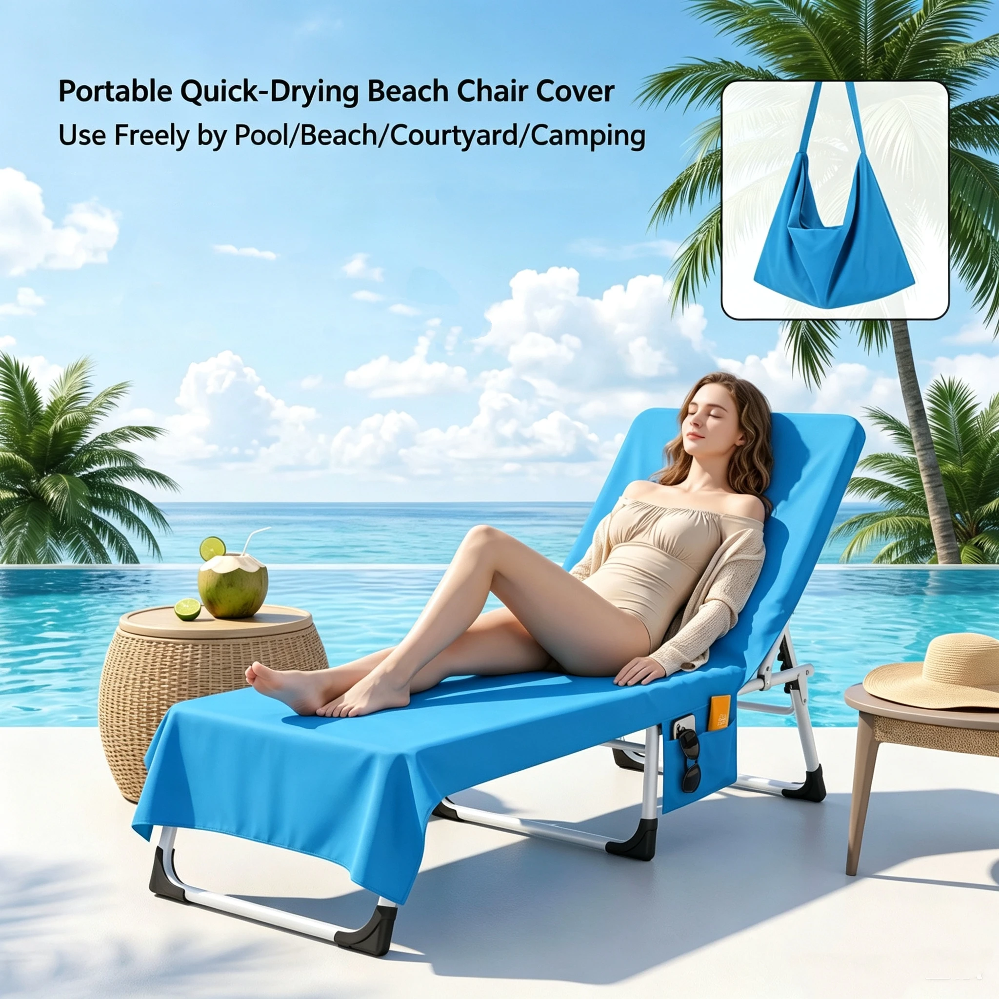 Absorbent Lounge Chair Cover Beach Towel With Pockets Quick Dry Sun Lounger Cover For Poolside Garden Beach Trips