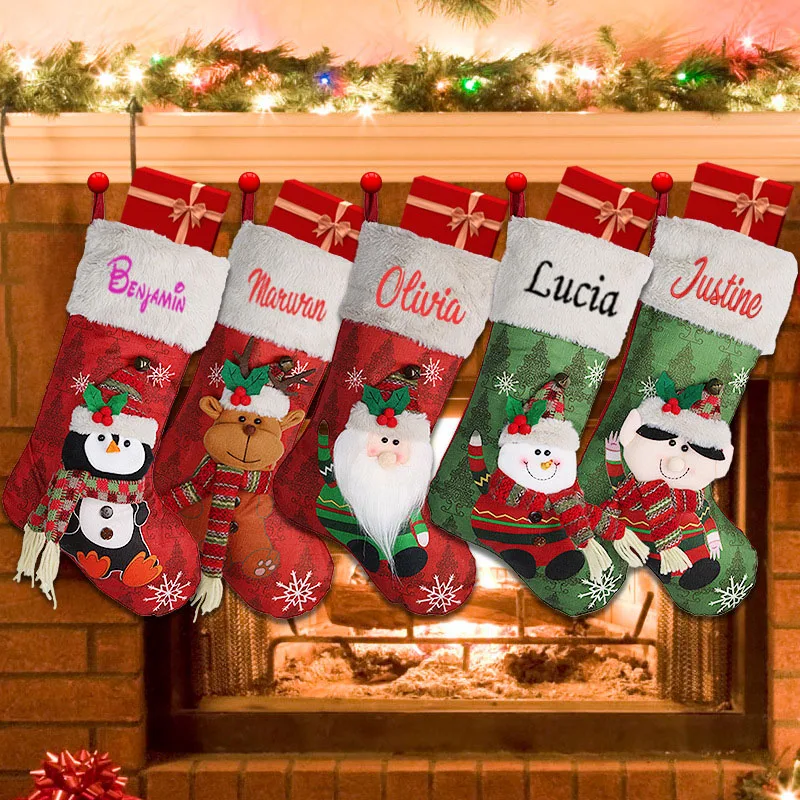 

Personalized Embroidery Christmas Decoration Pendant Christmas Socks Gift Bag Christmas Tree Pendant Candy Bag