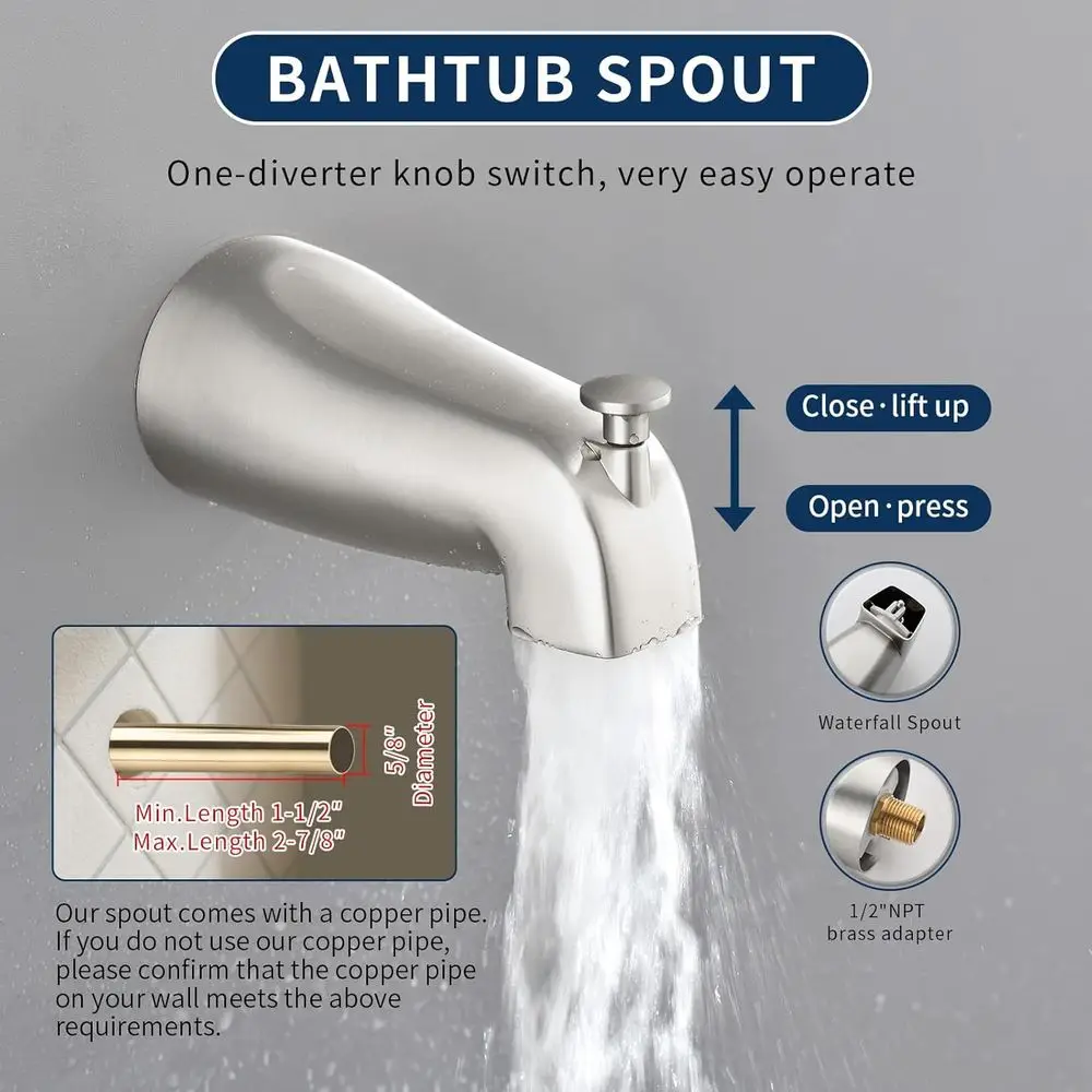 Dual Shower Head and Handheld Combo with Tub Spout, Brushed Nickel Shower System Kit