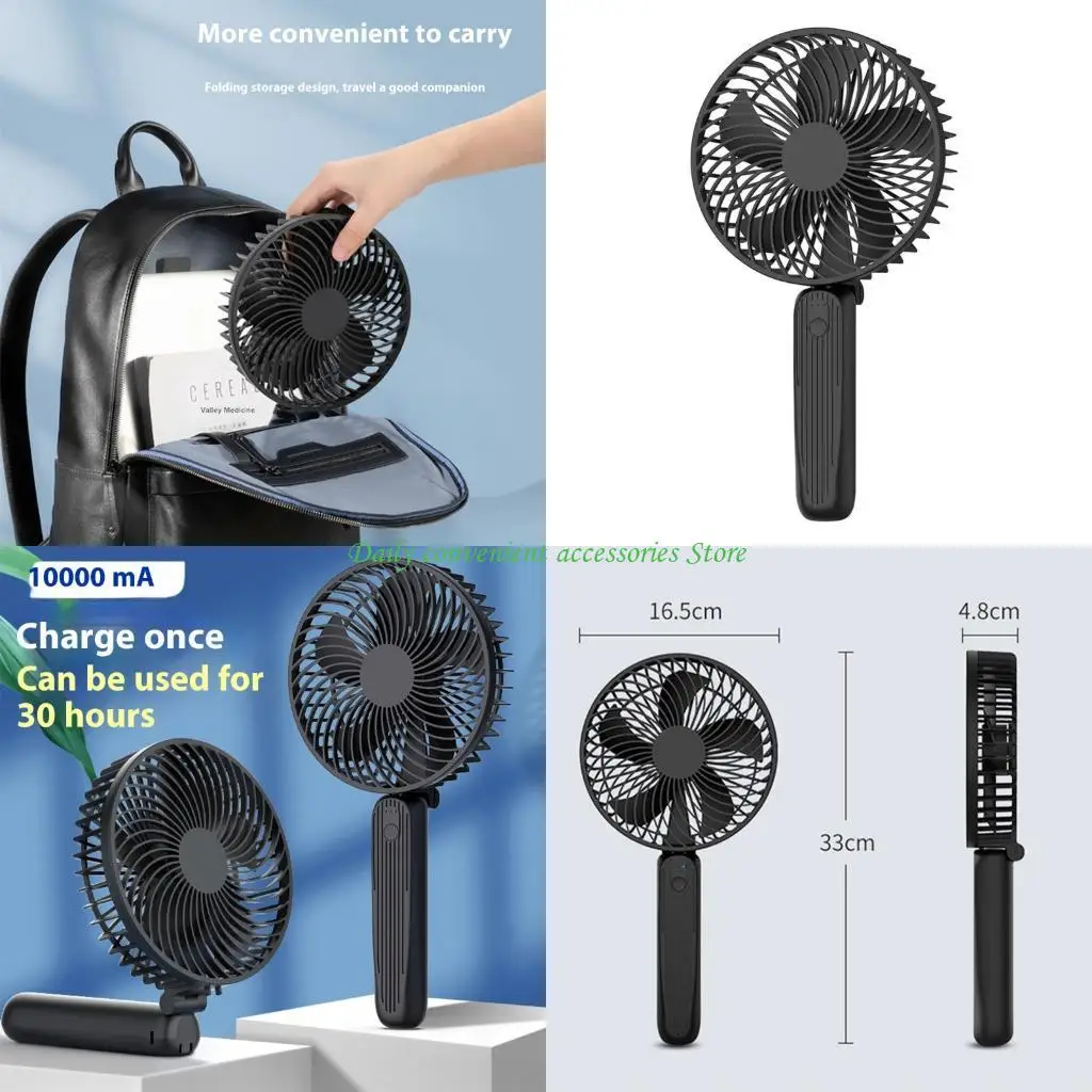 

97QB Portable Handheld Fan Adjustable 3 Speed 10000mAh Rechargeable Cooling Fan for Women Men Travel Camping Outdoor