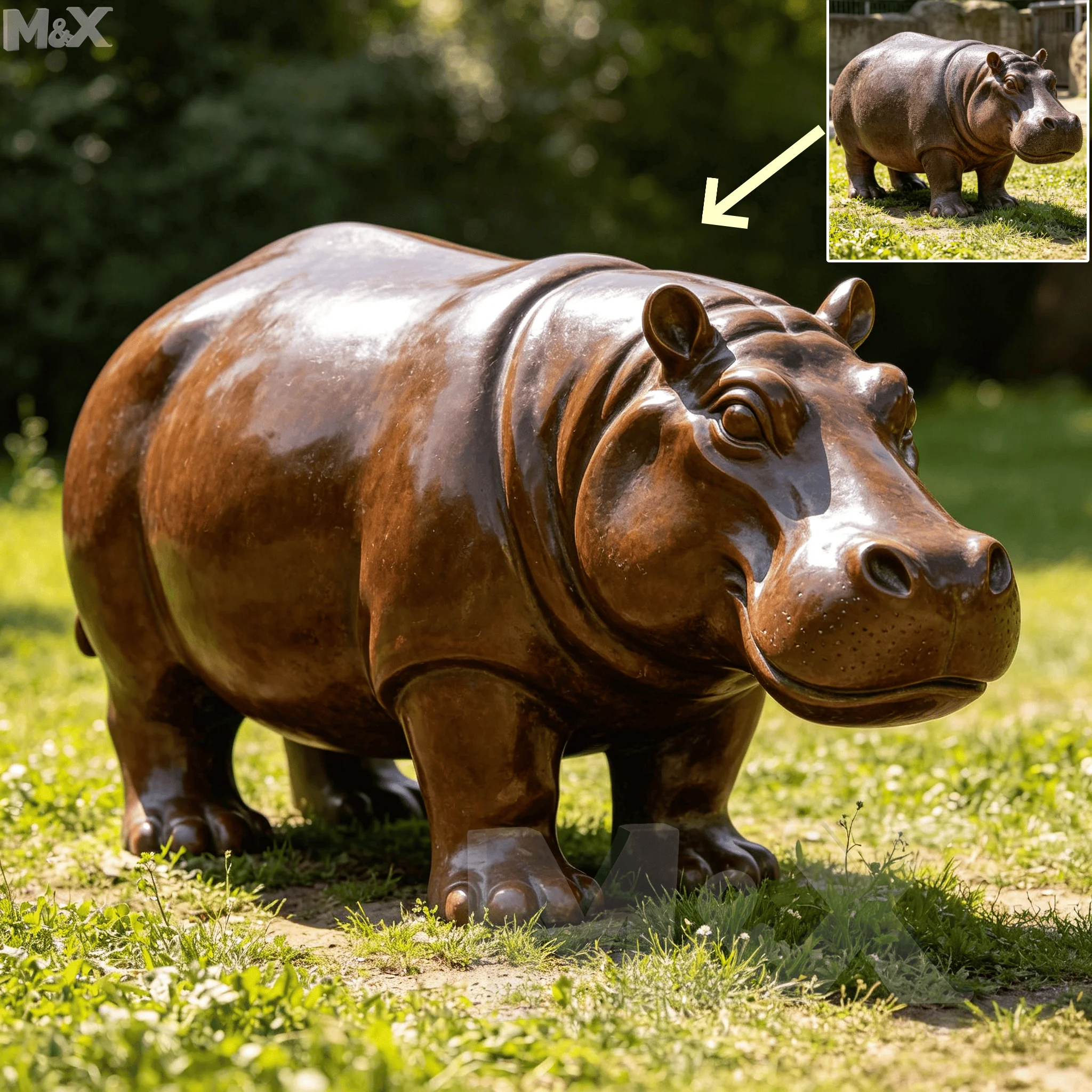 Realistic Bronze Hippo Statue Outdoor Garden Hippopotamus Sculpture Life Size Metal Animal Figurine Pond Yard Landscape Decor