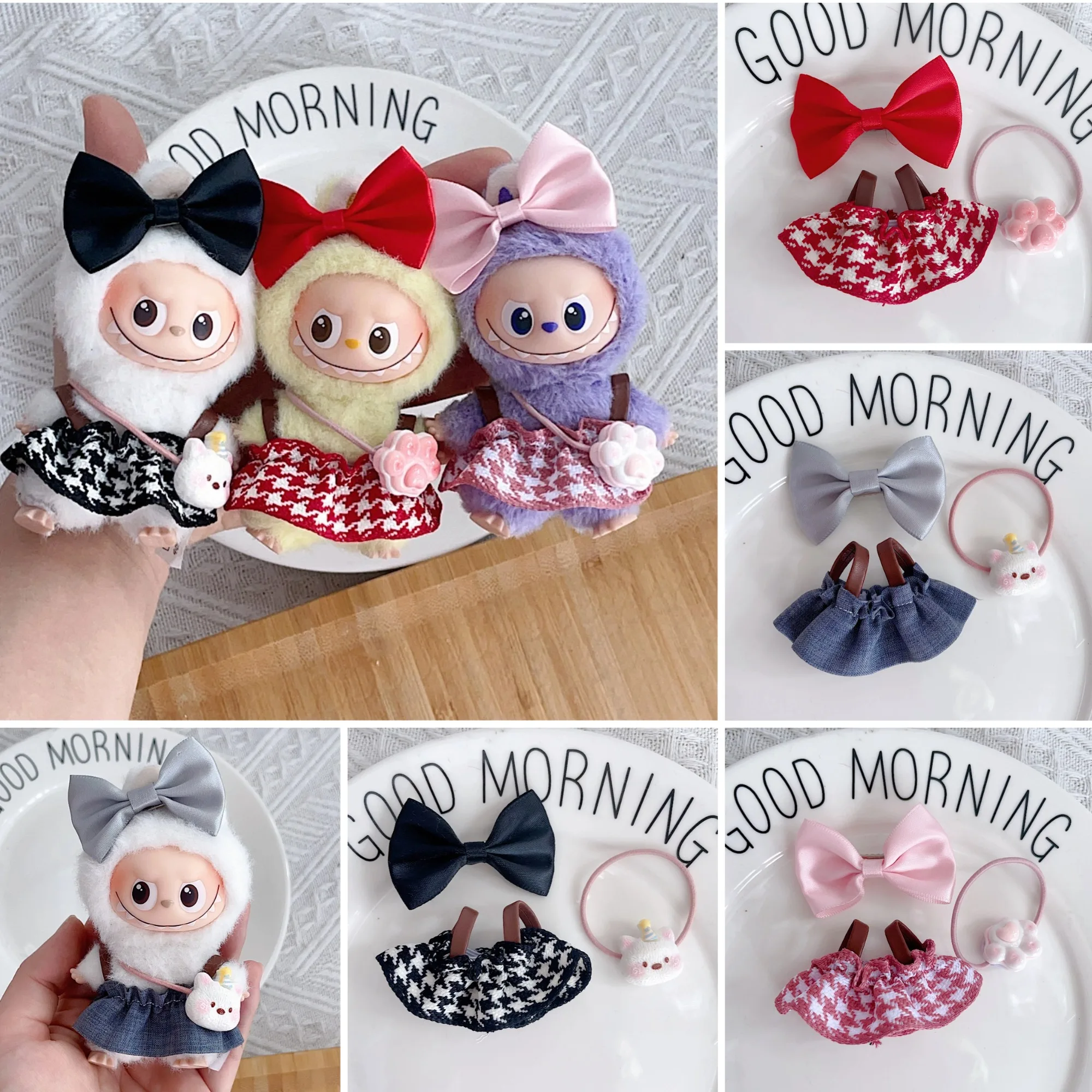 Vêtements de poupée pour Mini LABUBU 10cm, robe de Style élégant, robe de princesse douce avec nœud, accessoire pour cheveux, petit sac mignon, nouvelle collection 4.0