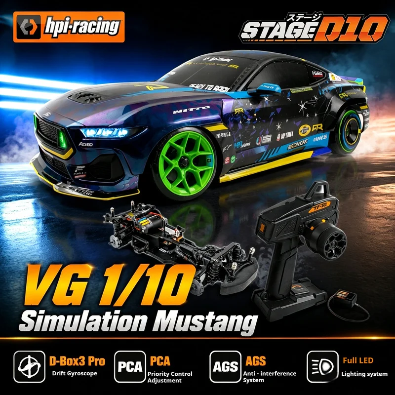 New HPI Stage D10 VG 1/10 4CH Remote Control High Speed Drift Vehicle Simulation Ford Electric Brushless RC Model With Light Toy