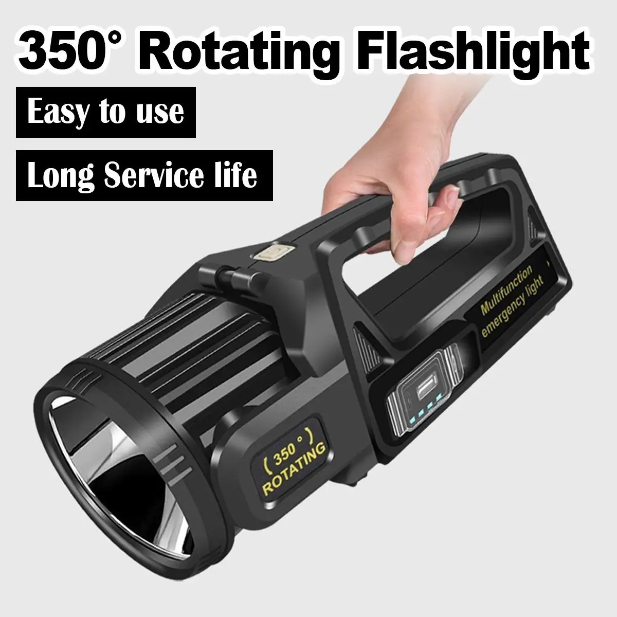 Solar Rechargeable Led Flashlight Spotlight Work Torch Searchlight Waterproof Light Powerful Lights Bright Super Bright Handheld