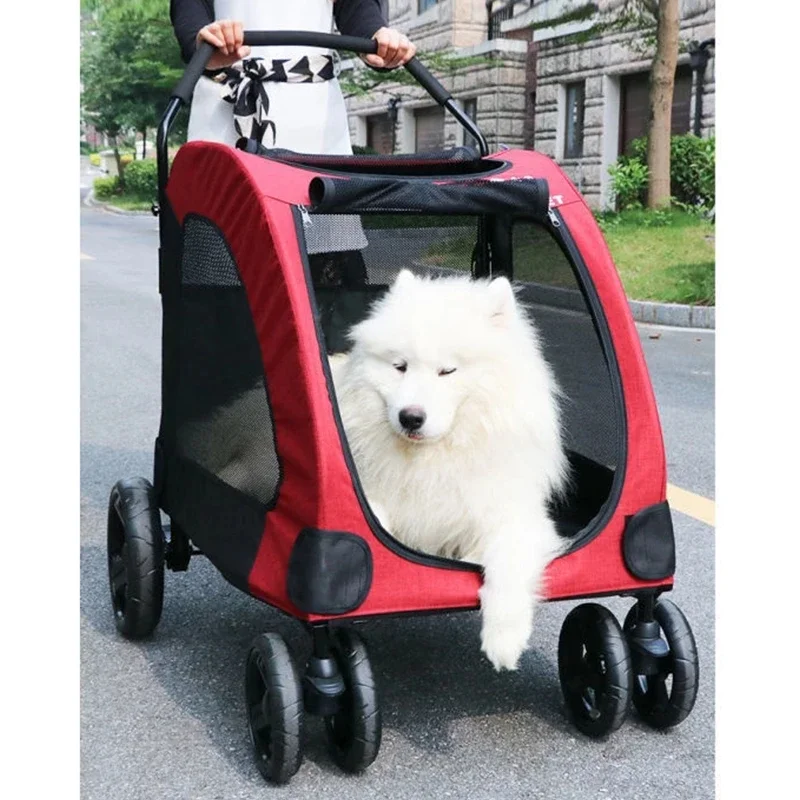 

Luxury Collapsible Dog Pet 4 Wheels Trolleys Stroller For Medium And Large Dogs
