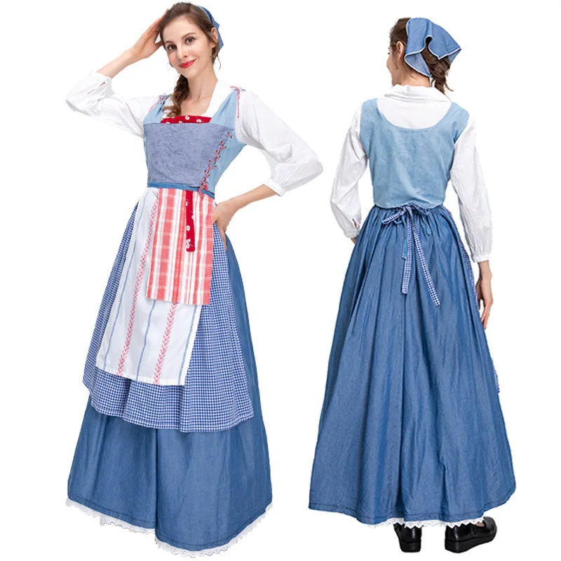 

Halloween Costume Country Maid Long Dress Crossdresser Butler Cosplay Maid Dress Women's Uniform School Uniform Set