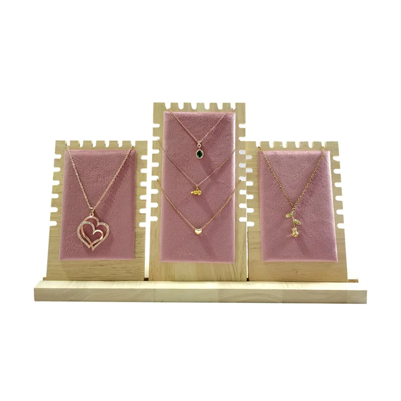 3-Piece Solid Wood Necklace Display Stand - Jewelry Hanger Organizer Set for Pendant Chains, Boutique Store Props