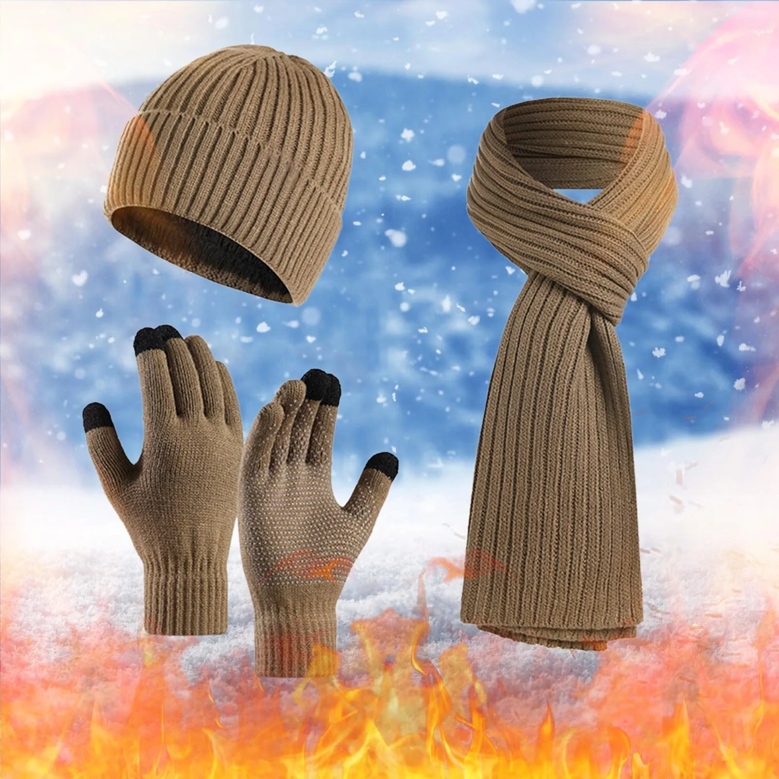 Women&Men Autumn And Winter Warm Wool Hat Scarf Gloves Slouchy Three Pieces Winter Snow Knit Cap Screen Mittens Scarves Sets