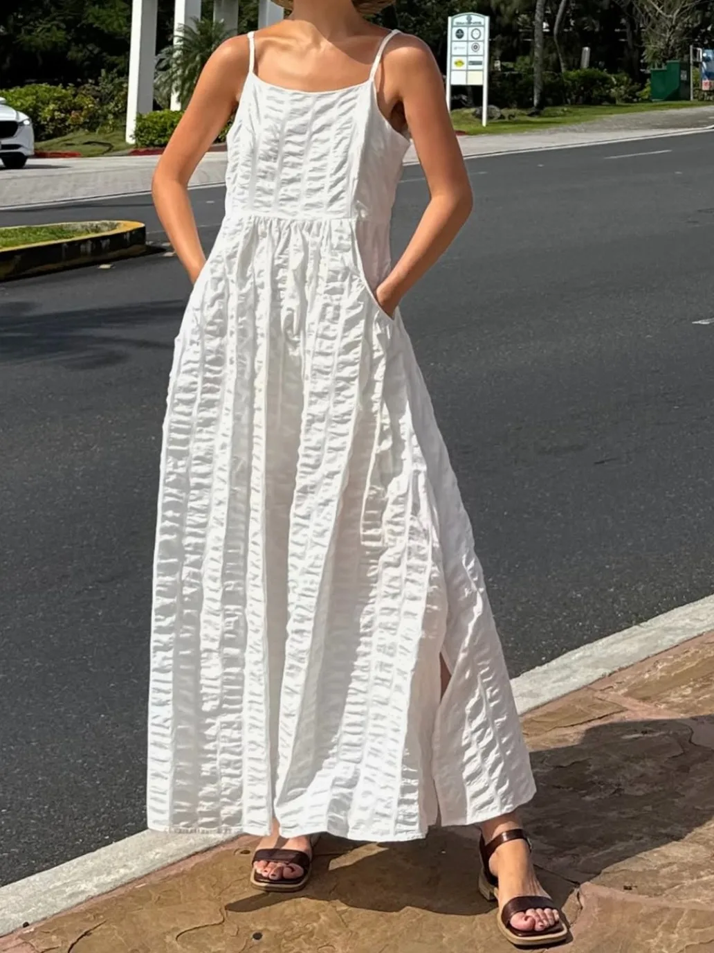 

Ele Women's Summer Dr with Large kets And 3D Pleats Commute Sle ort Sve Other Material 00%