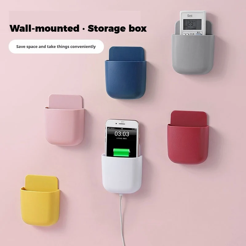 

Wall Mounted Mobile Phone Charging Plug Holder Bedside Mobile Phone Storage Rack Adhesive Remote Control Storage Box