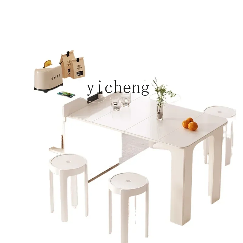 

small apartment island platform rock slab dining table living room integrated telescopic folding dining table