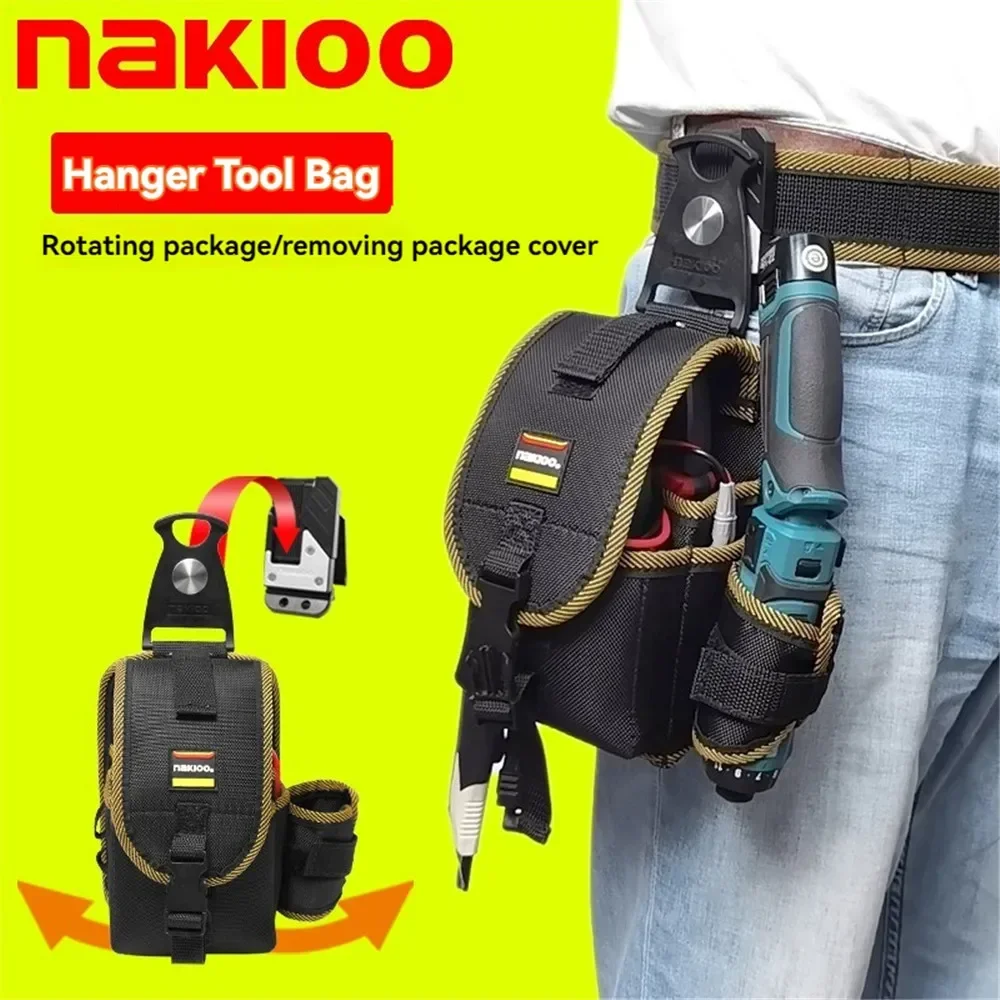 NAKIOO Rotatable Quick-hanging Tool Belt Bag Instruments 1680D Electric Drill Tool Pouch for Man Gift Electrician Tool Organizer