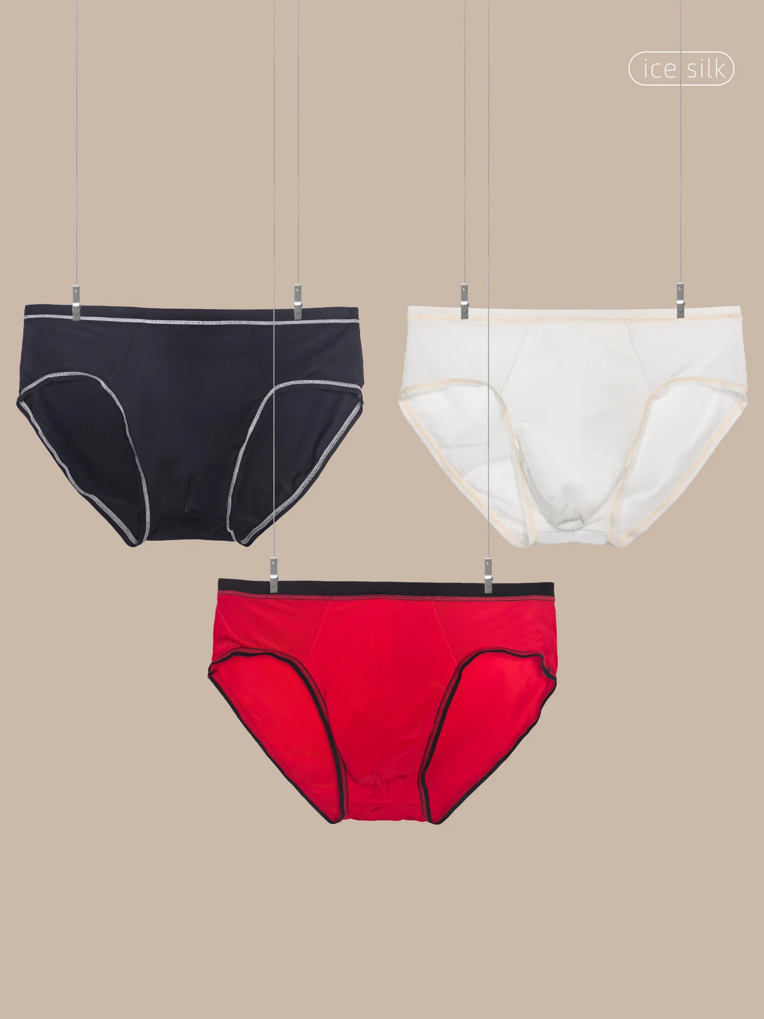 

Men's Ice Silk Triangle Briefs Seamless Breathable Quick Dry Mid Waist Soft Skin-friendly Comfort Underwear for Daily Sports