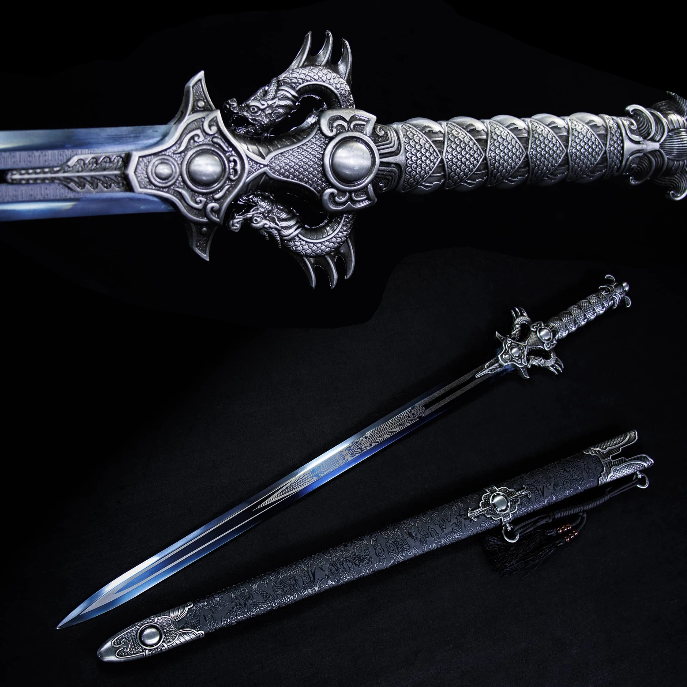 

112cm Medieval blue Dragon Emperor War sword, Chinese samurai sword katana weapons, carbon steel sharp Knight Ninja martial arts