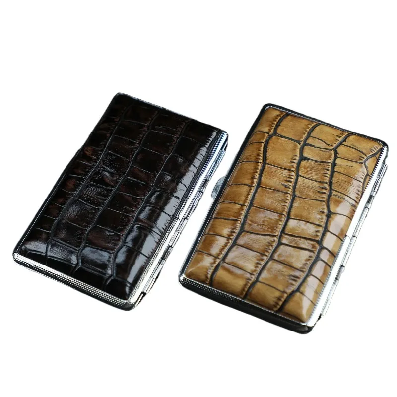 Genuine Leather Cigarette Case Crocodile Pattern Holds 20 Slim Cigarettes Portable Gift Box for Men Business Holiday Present