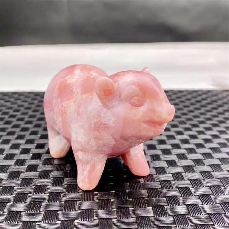 Natural Pink Opal Pig Carving Gemstone Room Decoration Healing Crystal Animal Figurine Reiki Carved Stones Gift 1PCS