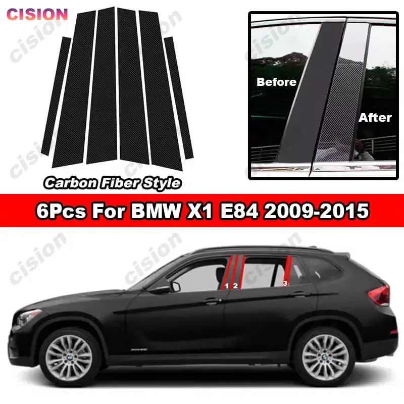 For BMW X1 E84 2009-2015 Glossy Piano Black Car Door Center Middle BC Pillar Post Cover Mirror Effect Trim Window Column Sticker